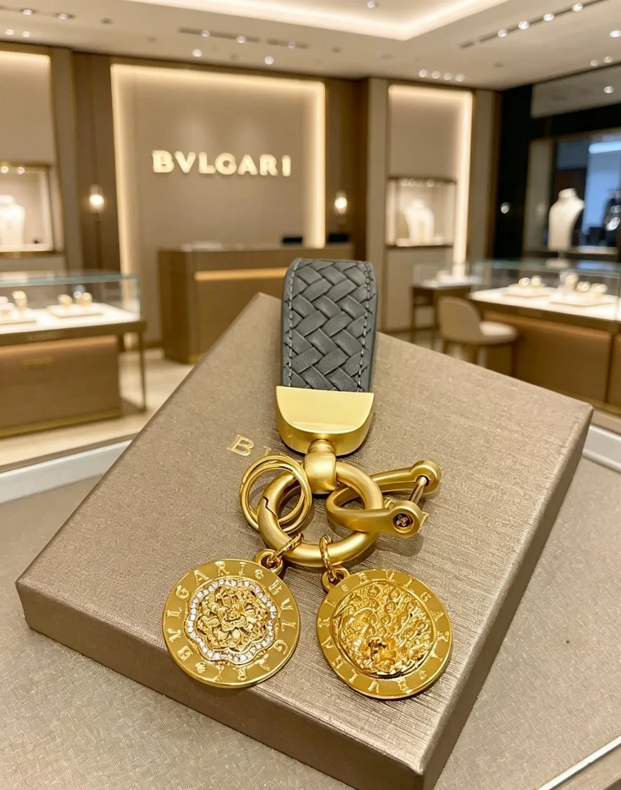 Bvlgari Monete Black Gold Woven Leather Strap Metal Hardware Jewelry 3