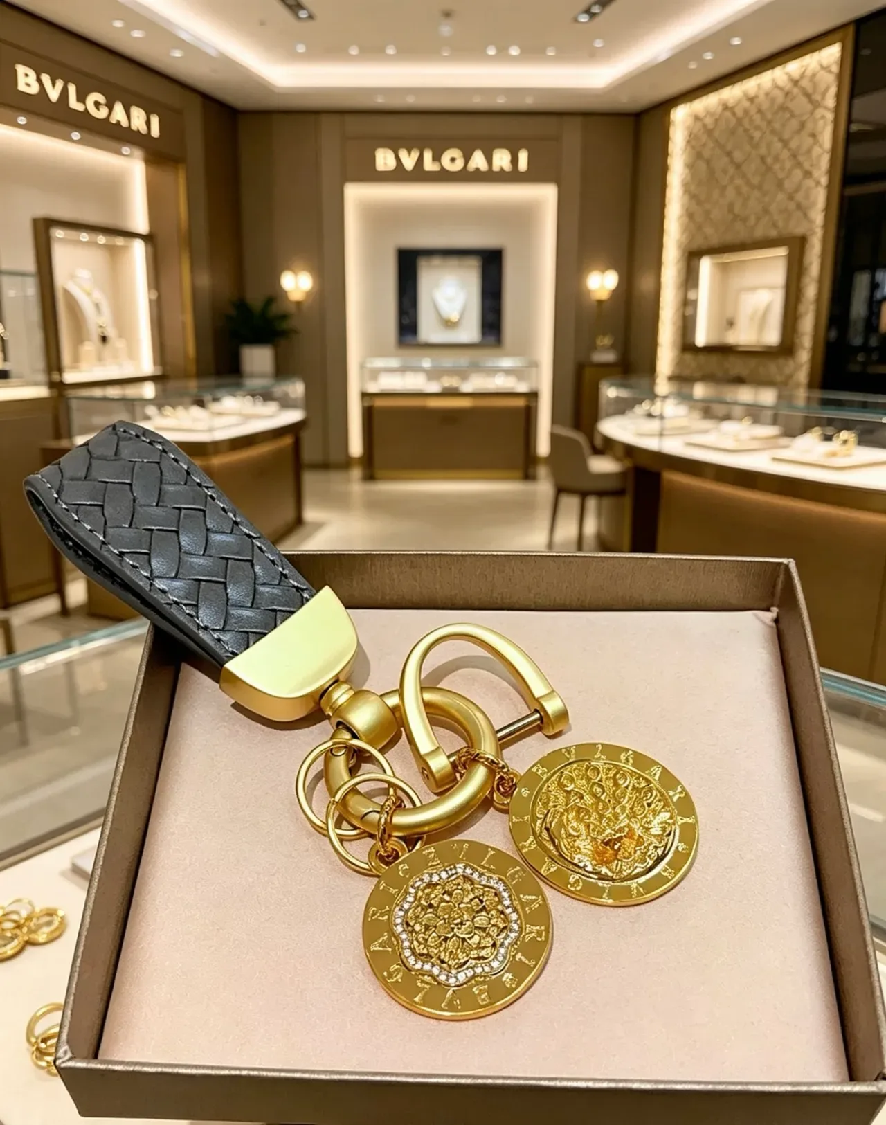 Bvlgari Monete Black Gold Woven Leather Strap Metal Hardware Jewelry 4