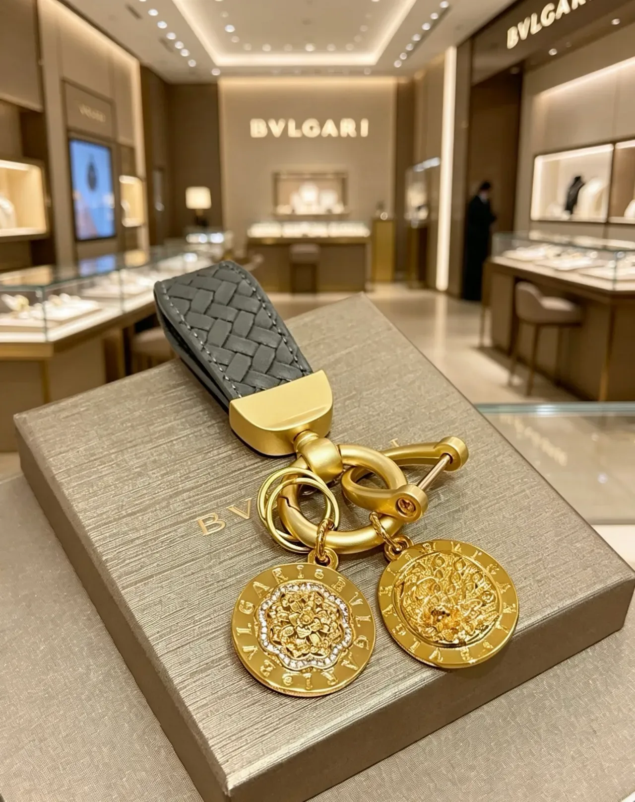 Bvlgari Monete Black Gold Woven Leather Strap Metal Hardware Jewelry 5