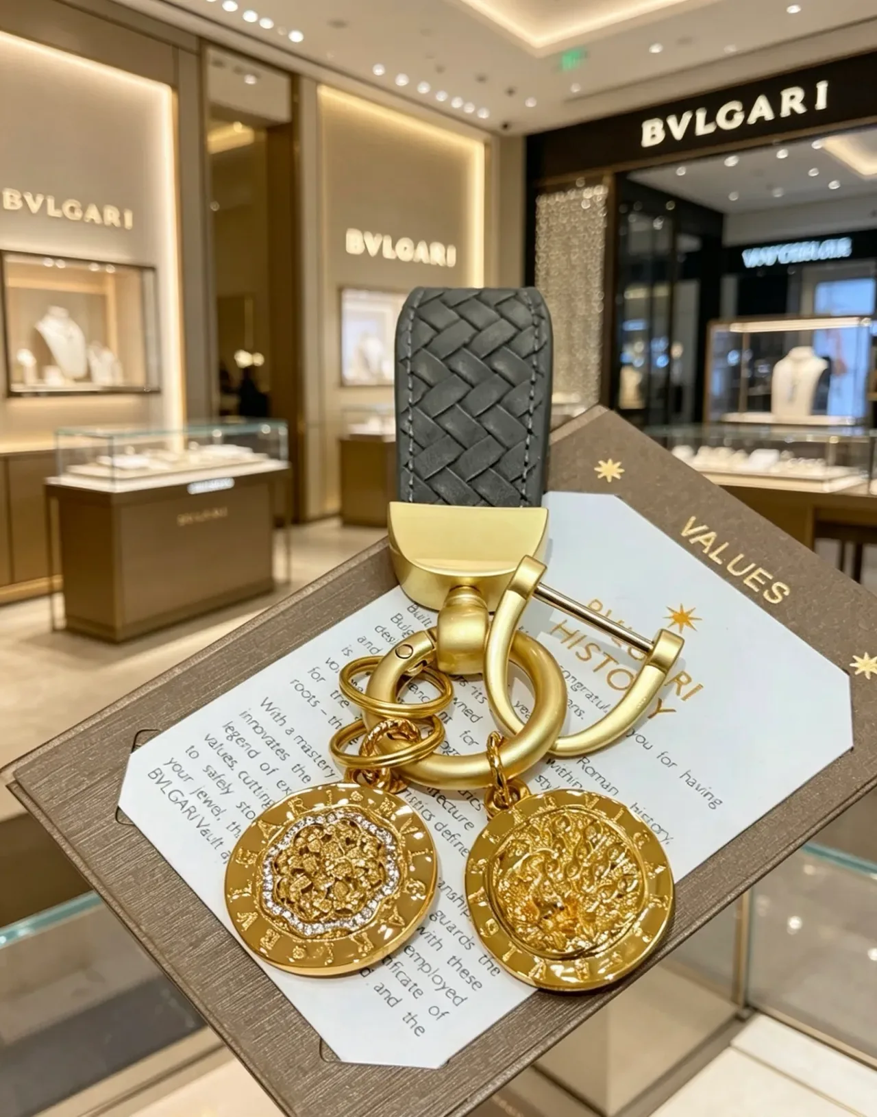 Bvlgari Monete Black Gold Woven Leather Strap Metal Hardware Jewelry 6