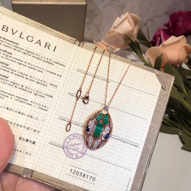 Collier Bvlgari Serpenti Malachite et Saphir Pavé Or Rose 4