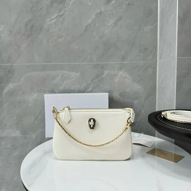Bvlgari Serpenti Mini Chain Bag Off-White Gold-Tone Underarm Bag 6