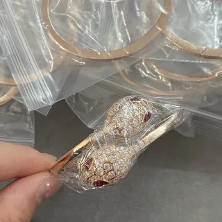 Bvlgari Serpenti Rose Gold Diamond and Ruby Snake-Head Bracelet