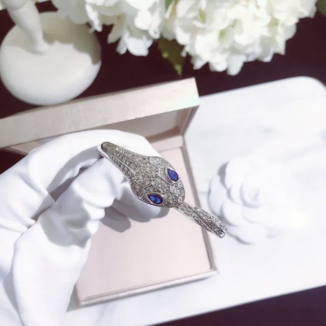 Bvlgari Silver Blue Snake-Head Motif Hexagonal Pavé Setting Bracelet 3