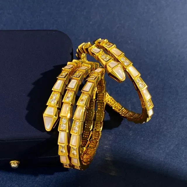 Bvlgari Silver White Coiled Serpent Segmented Geometric Bracelet 3