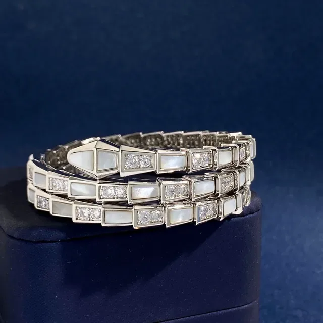 Bvlgari Silver White Coiled Serpent Segmented Geometric Bracelet 5