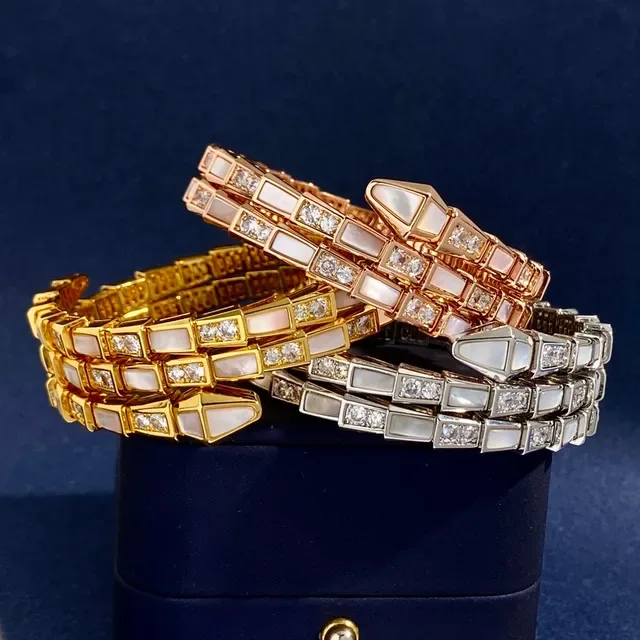 Bvlgari Silver White Coiled Serpent Segmented Geometric Bracelet 6