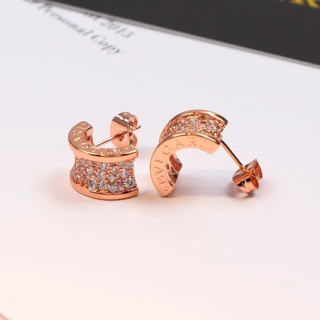 Bvlgari Triple-Row Pave Curve Stud Earrings 2