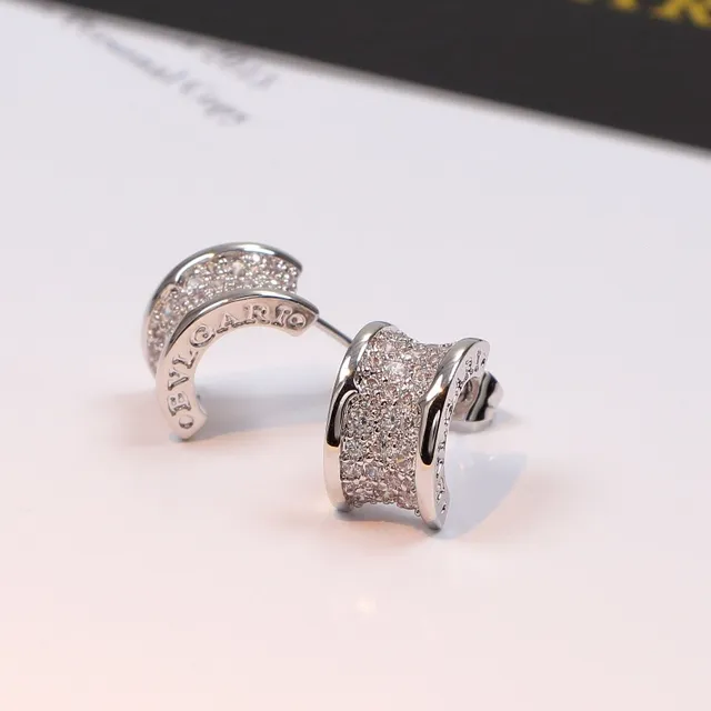 Bvlgari Triple-Row Pave Curve Stud Earrings 3
