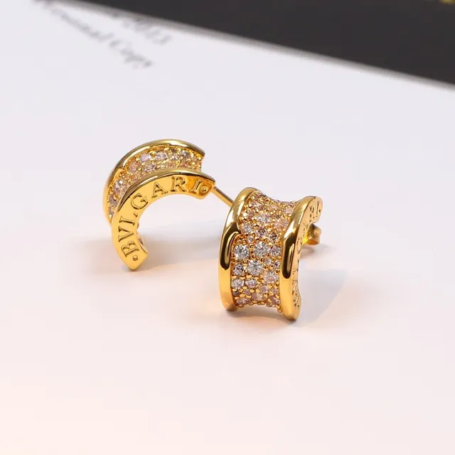 Bvlgari Triple-Row Pave Curve Stud Earrings 4