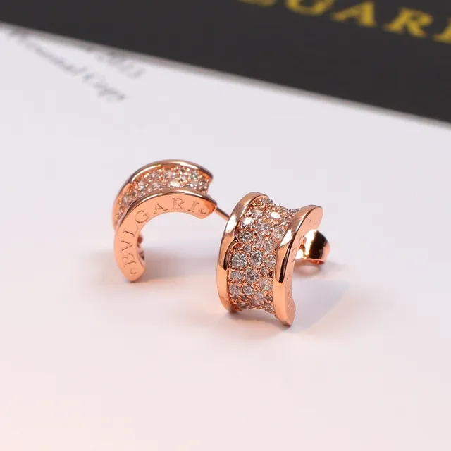 Bvlgari Triple-Row Pave Curve Stud Earrings 5