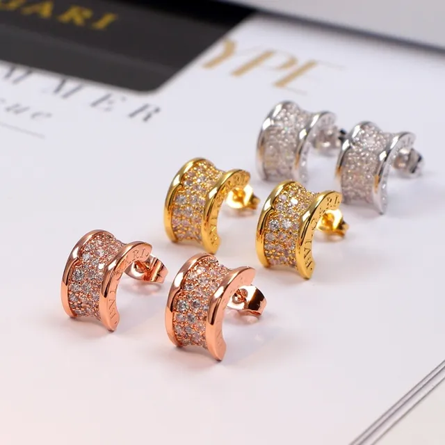 Bvlgari Triple-Row Pave Curve Stud Earrings 6