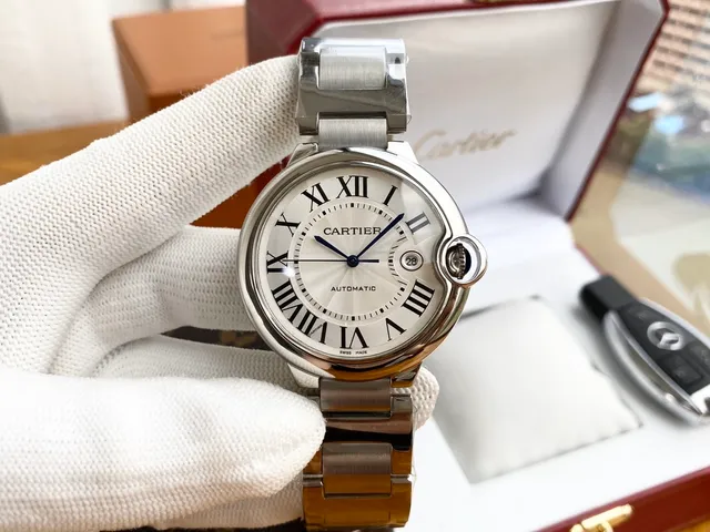 Cartier Ballon Bleu Silver Blue Round Stainless Steel Case Integrated Link Bracelet Mechanical Watch 6