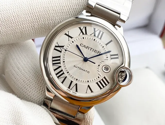 Cartier Ballon Bleu Silver Blue Round Stainless Steel Case Integrated Link Bracelet Mechanical Watch 8