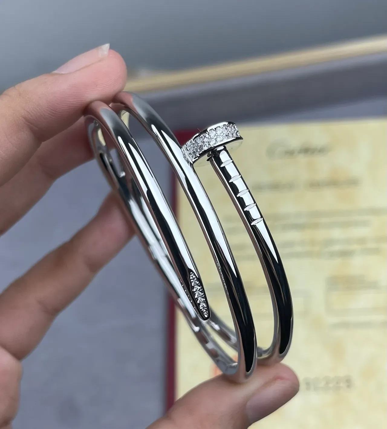 Bracelet Cartier Juste un Clou Triple Bande Pavé Cristal Or 5