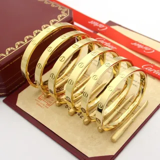 Cartier Love Bracelet Polished Gold Rigid Oval Screw-Motif Bracelets