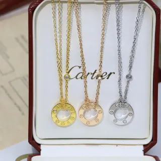 Cartier Love Gold Silver Circular Openwork Pendant Screw Motif Detailing Necklace
