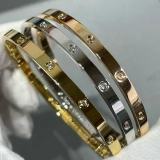 Cartier Love Gold Silver Screw-Set Round Stones Polished Multi-Tone Bracelet