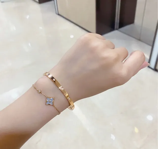Cartier Love Or Argent Vis Fixe Pierres Rondes Polies Multi-Ton Bracelet 9