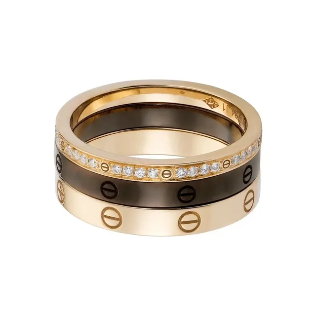 Anneau Cartier Love Or Jaune Noir PVD Diamant Empilable 2
