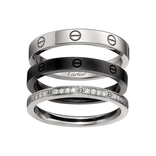 Anneau Cartier Love Or Jaune Noir PVD Diamant Empilable 6