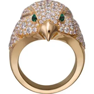 Cartier Panthère Panther Head Pavé Diamond and Emerald Ring