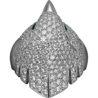 Anel Cartier Panthère cabeça de pantera Pavé diamantes e esmeraldas 8