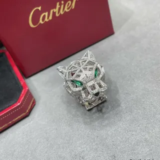 Cartier Panthère Silver Green Geometric Openwork Pavé-Set Diamonds Ring