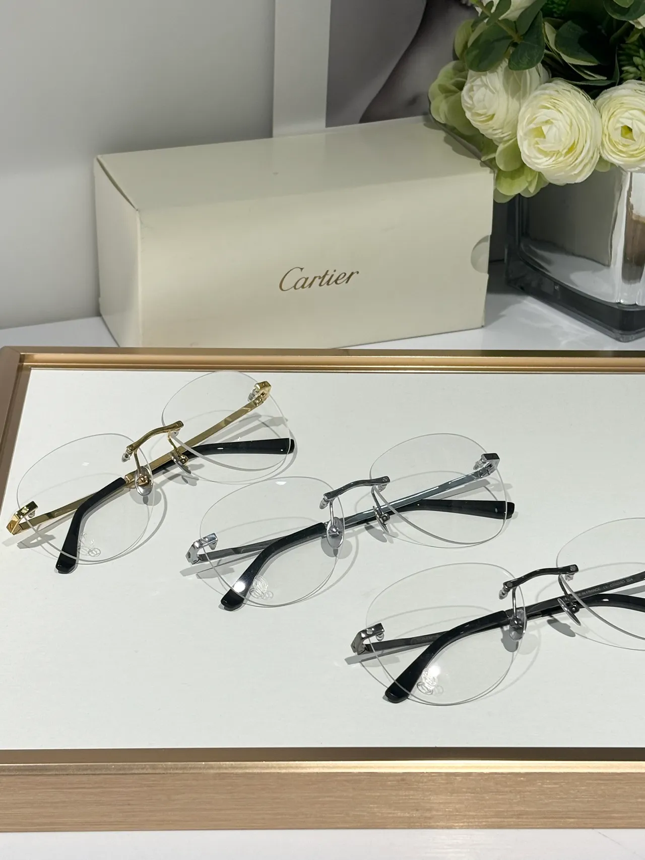 Cartier Lunettes Optiques Ovales Sans Monture Dorées Transparentes 4