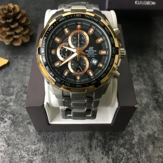 Casio Reloj Negro Dorado de Dos Tonos Acero Inoxidable