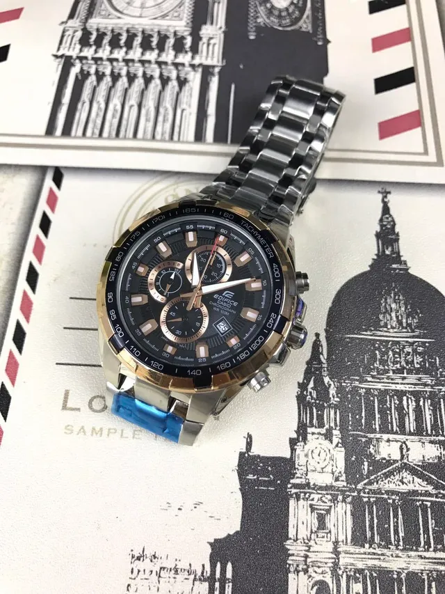 Casio Relógio Preto Dourado Bicolor Aço Inoxidável 12