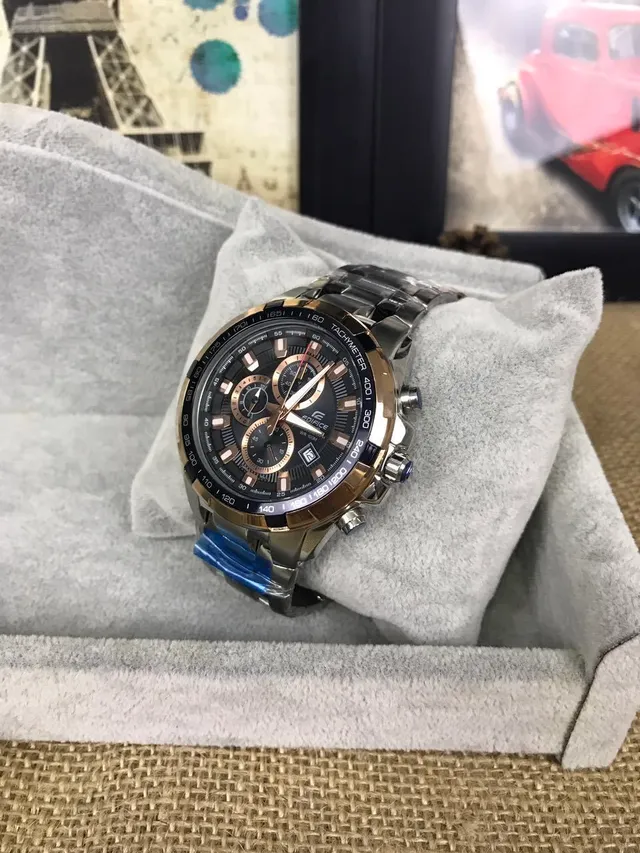 Casio Relógio Preto Dourado Bicolor Aço Inoxidável 13