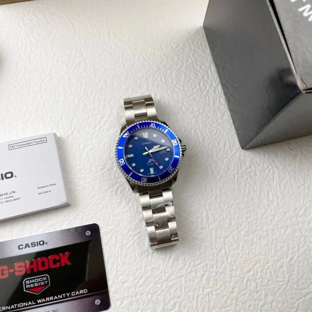 Casio Diver-style Blue Silver Dial Ceramic Bezel Watch 5
