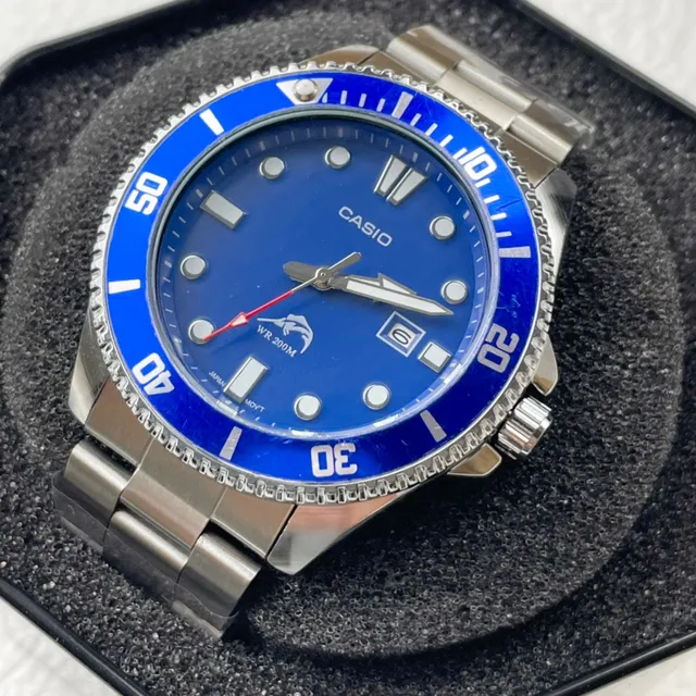 Casio Diver-style Blue Silver Dial Ceramic Bezel Watch 8