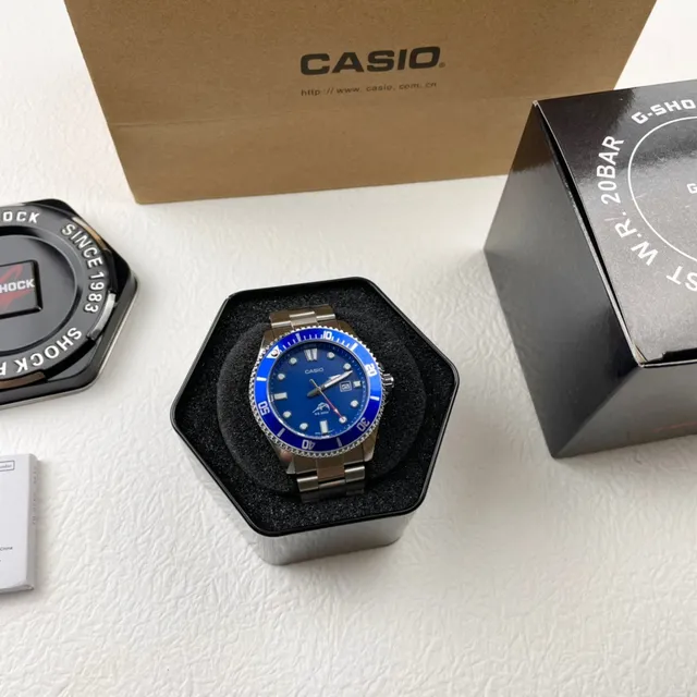 Casio Diver-style Blue Silver Dial Ceramic Bezel Watch 9