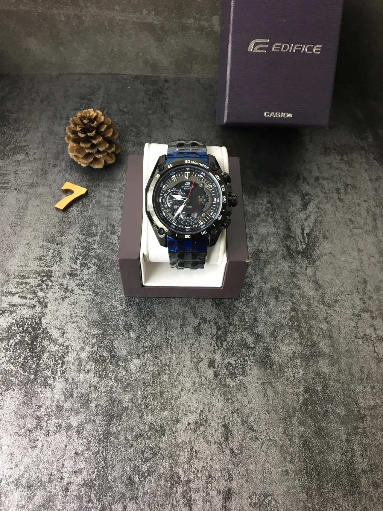 Casio Edifice Black Blue Chronograph Tachymeter Bezel Watch 2
