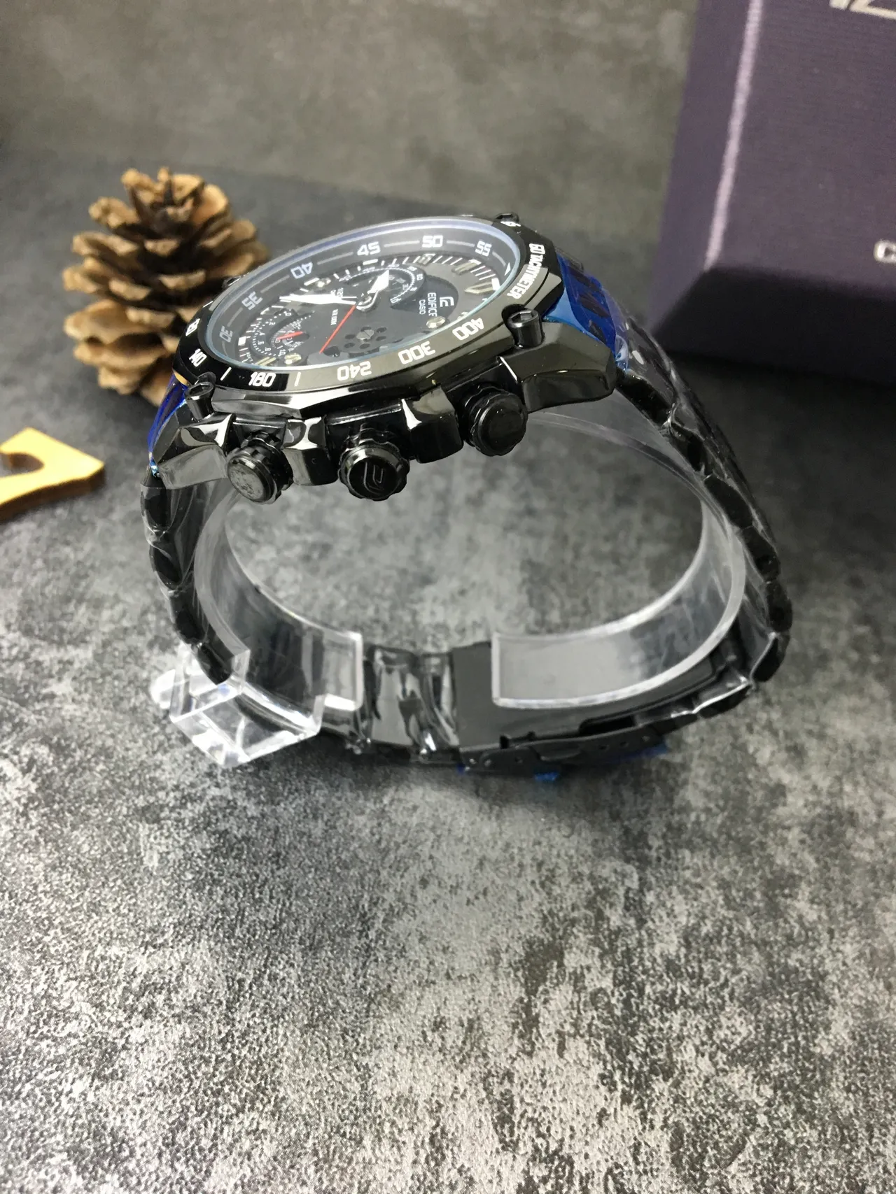 Casio Edifice Black Blue Chronograph Tachymeter Bezel Watch 3