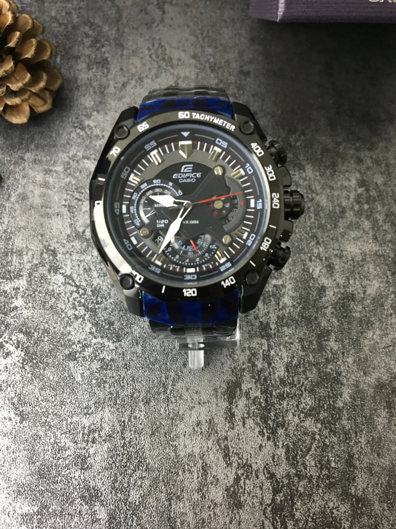 Casio Edifice Black Blue Chronograph Tachymeter Bezel Watch 4