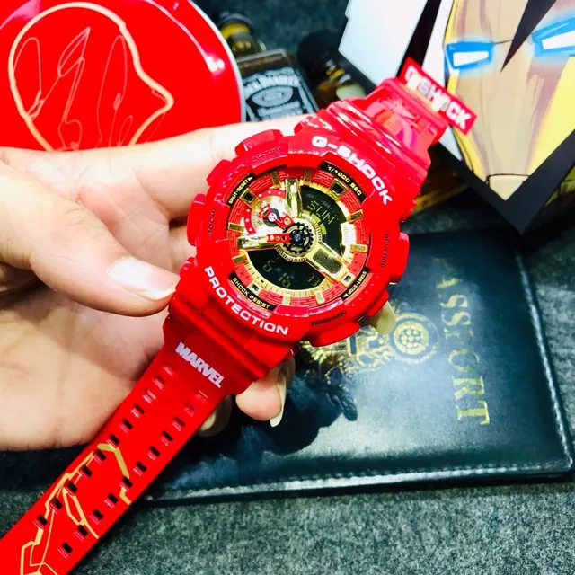 Casio G-Shock GA-110 ساعة رياضية حمراء وذهبية 7