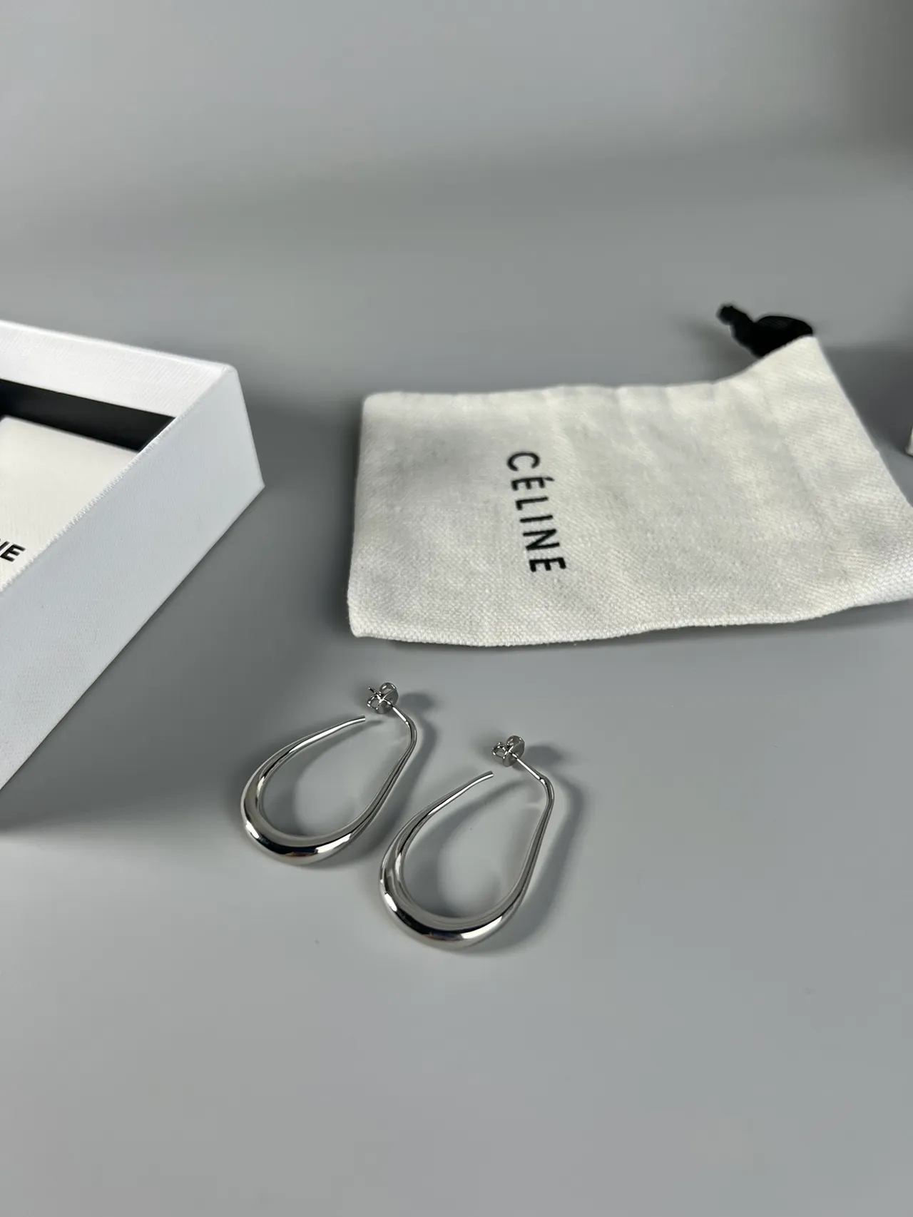 Celine Asymmetrical Teardrop Hoop Earrings 2