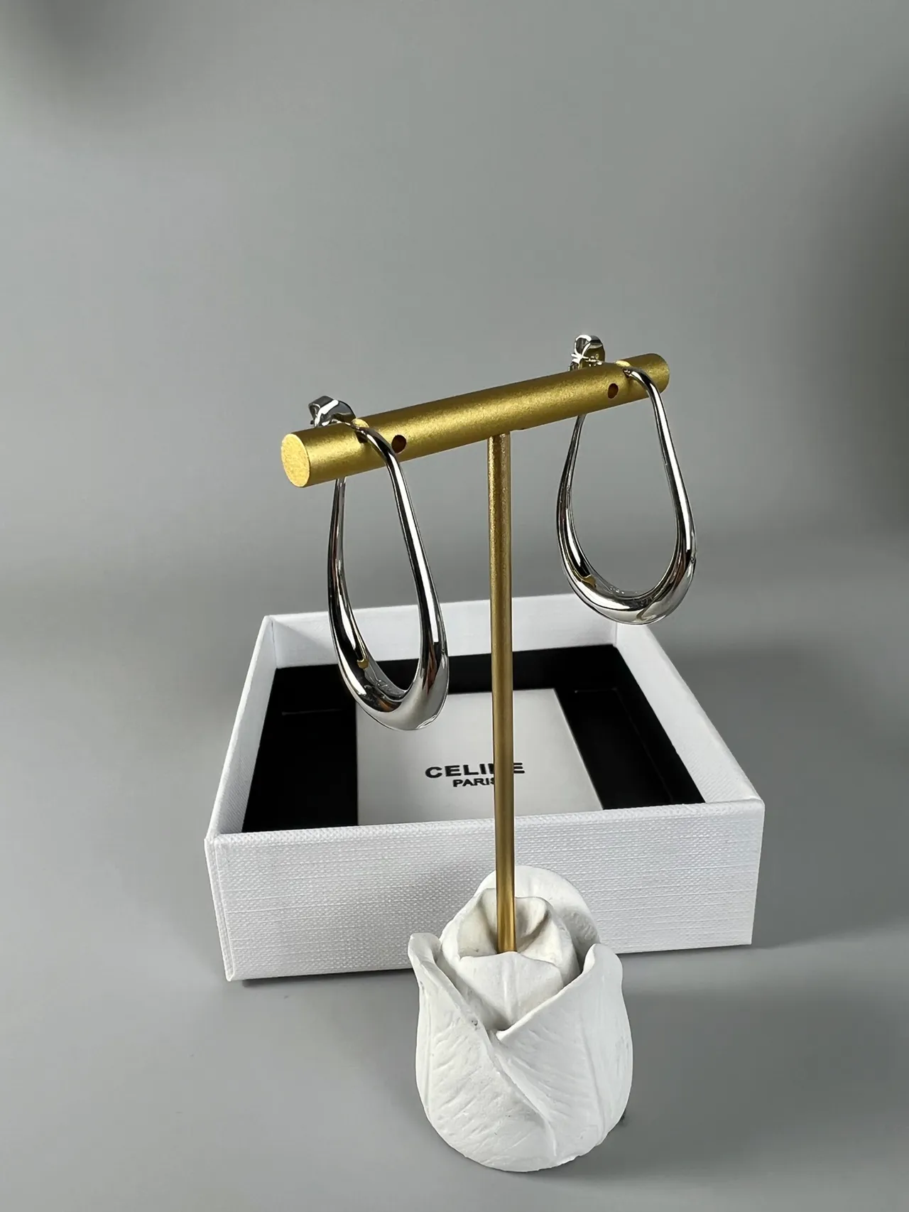 Celine Asymmetrical Teardrop Hoop Earrings 4