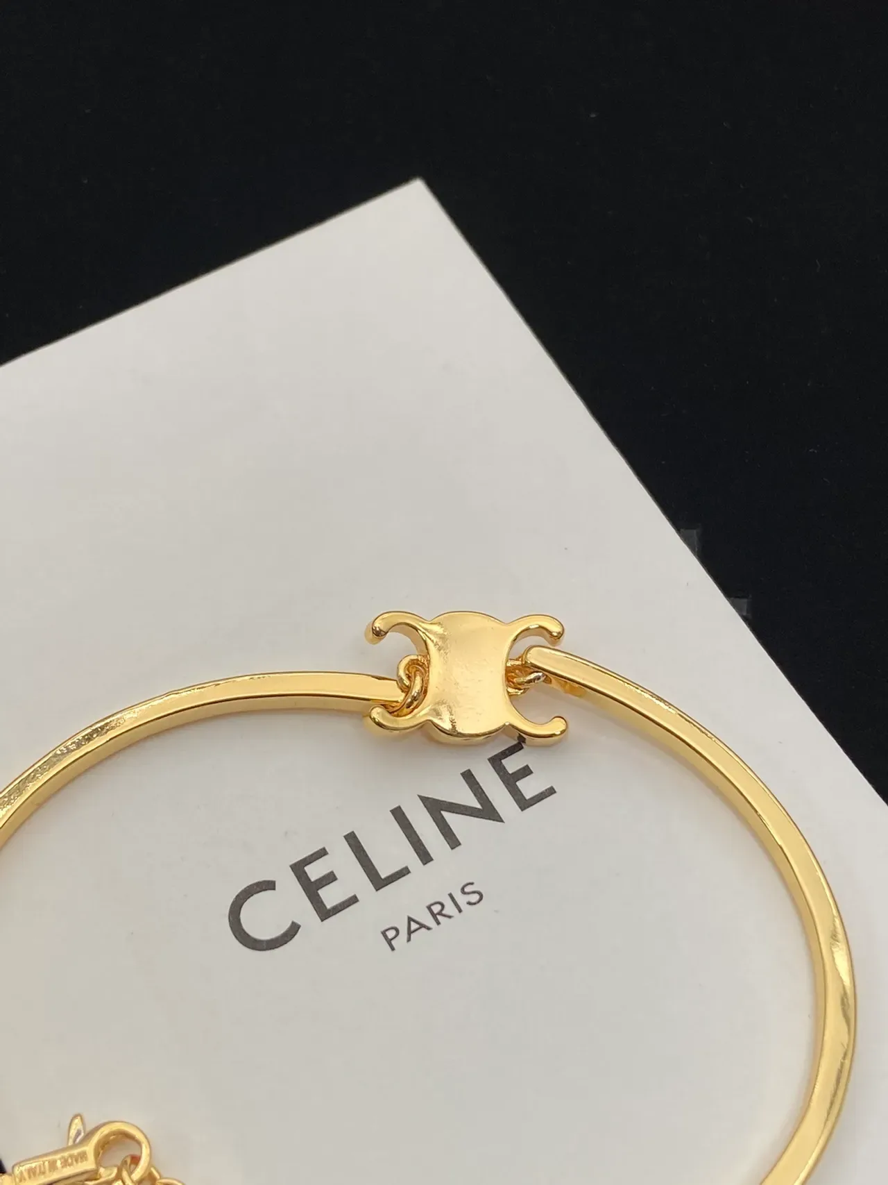 Celine Ava Gold Black Open Bangle Bracelet 2