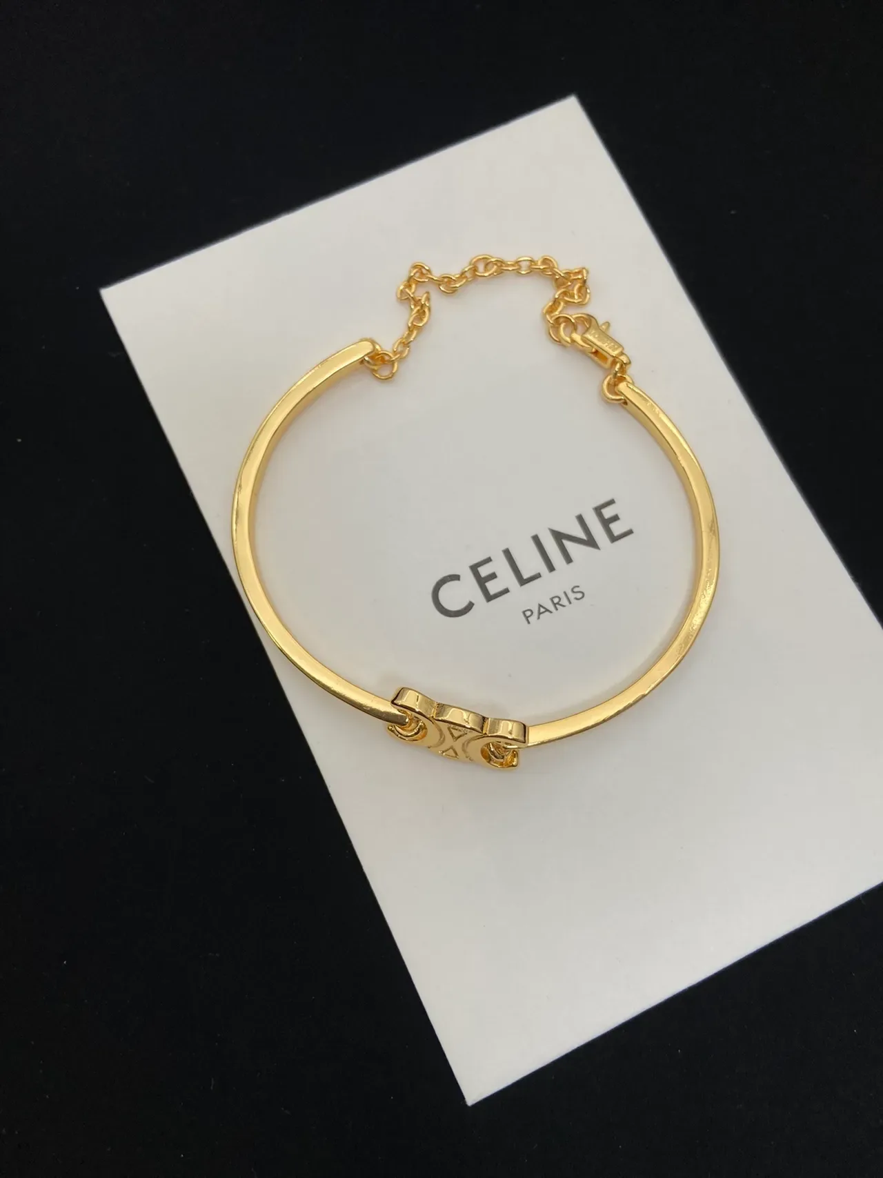 Celine Ava Gold Black Open Bangle Bracelet 3