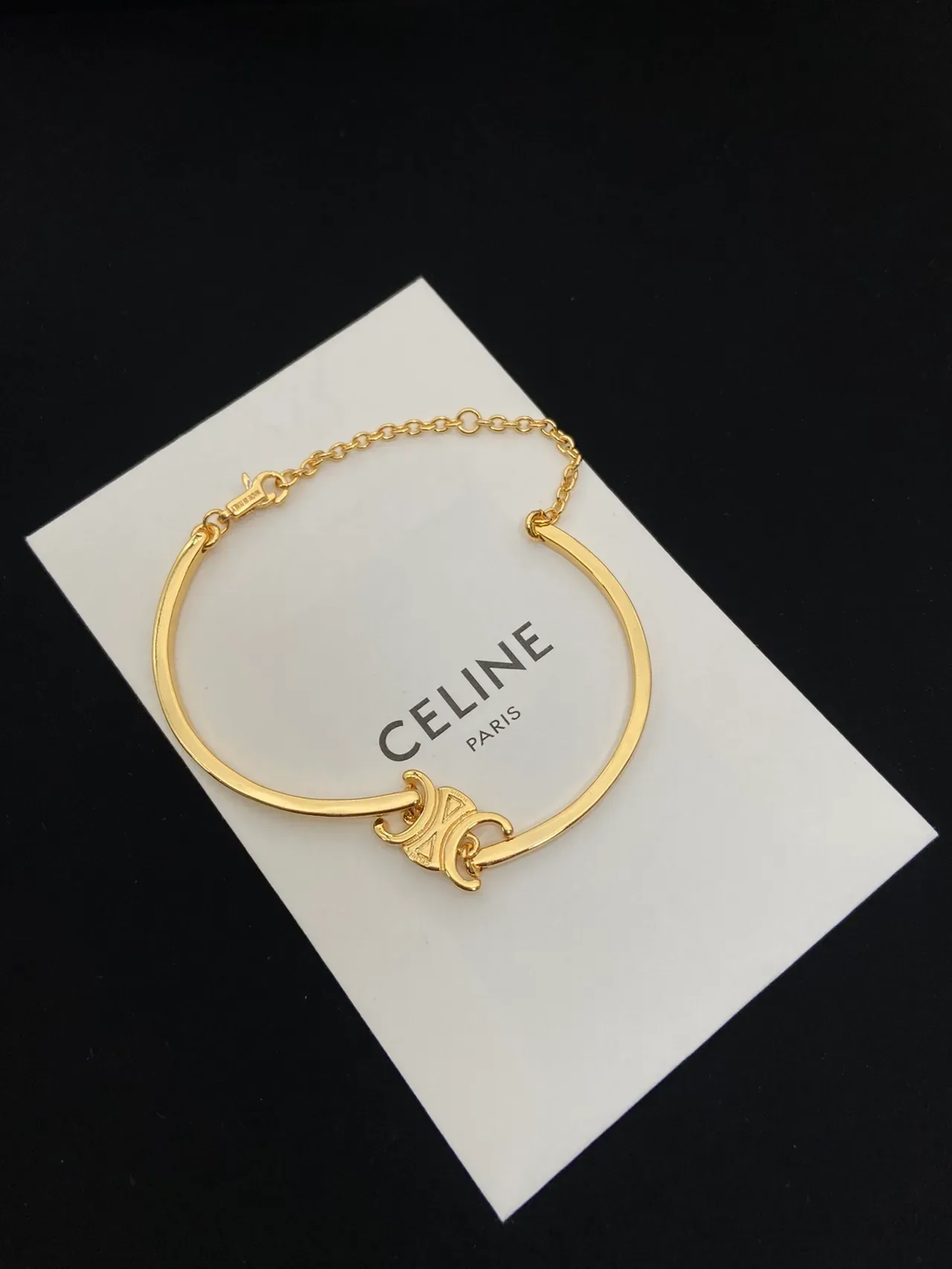 Celine Ava Gold Black Open Bangle Bracelet 4