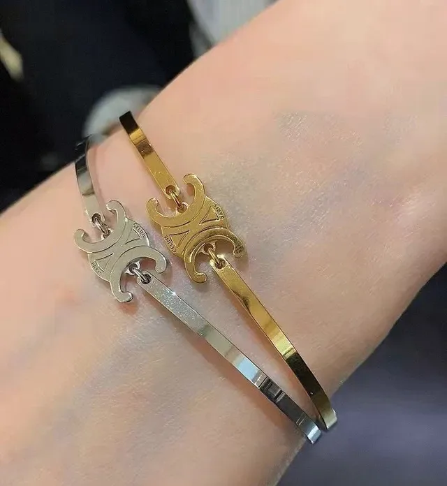 Celine Ava Gold Black Open Bangle Bracelet 5