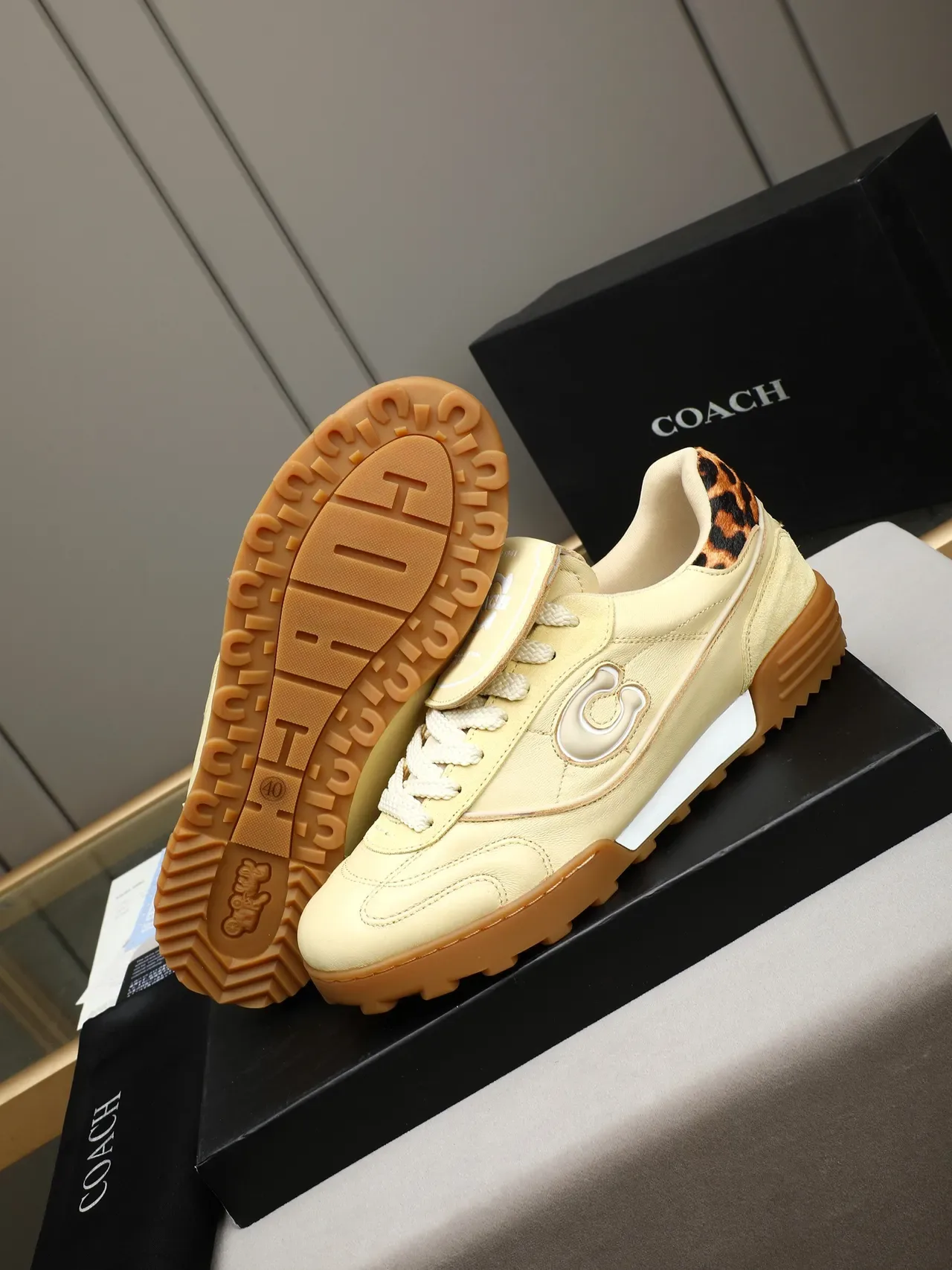 Celine Beige Marrón Low-Top Cuero-Ante Mezcla Lifestyle Sneakers 4
