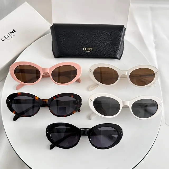 Celine Black Brown Oval Frame Acetate Construction Sunglasses 4