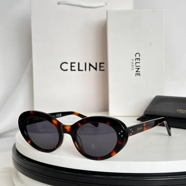 Celine Black Brown Oval Frame Acetate Construction Sunglasses 5