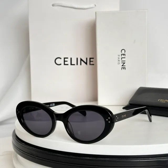 Celine Black Brown Oval Frame Acetate Construction Sunglasses 7