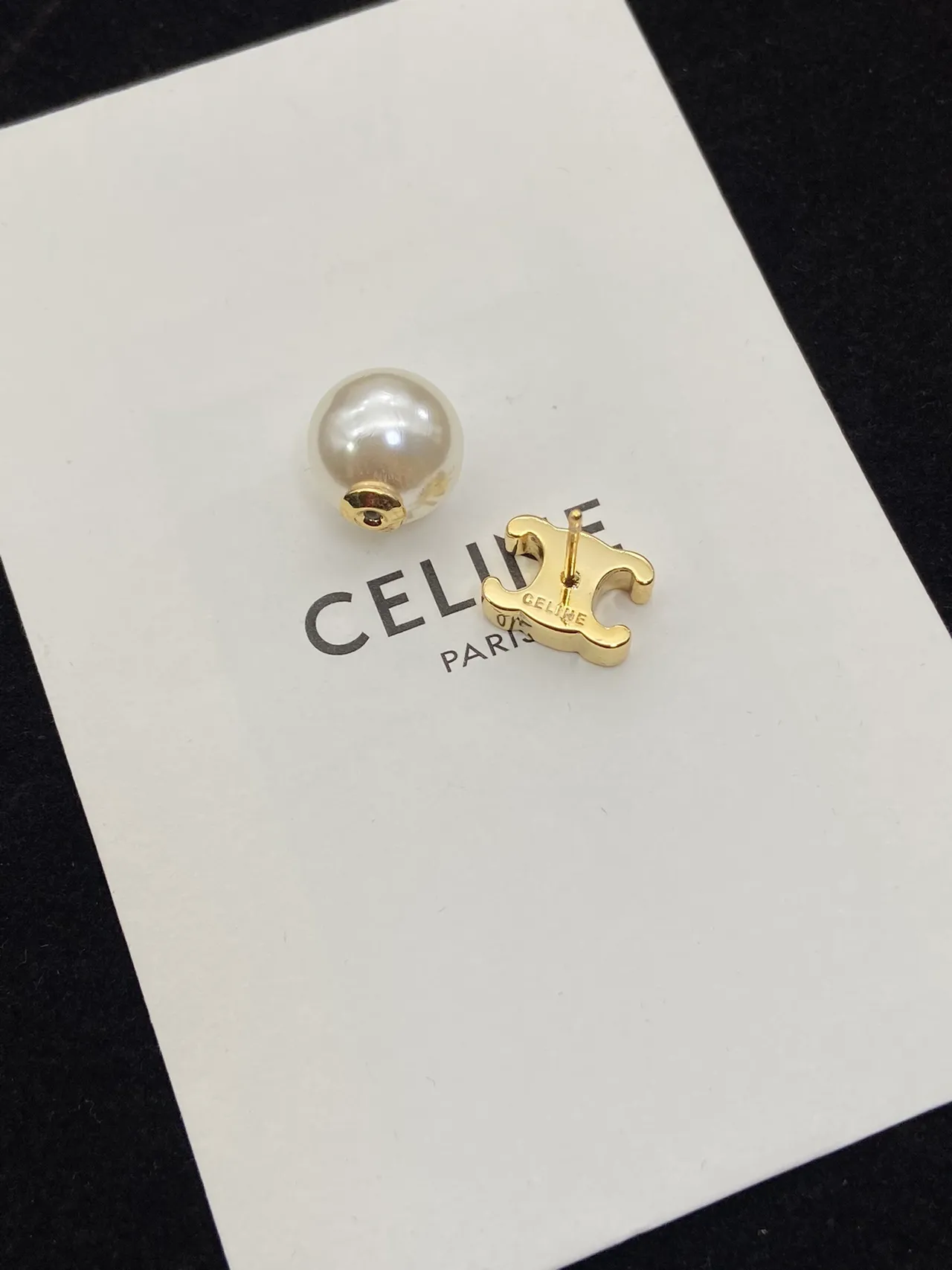 Celine Bow Motif Pearl Stud Earrings 2